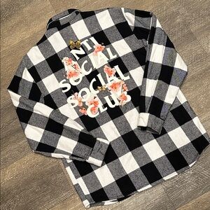 Anti Social Social Club Kkoch Black & White Flannel Shirt with Floral Graphic M